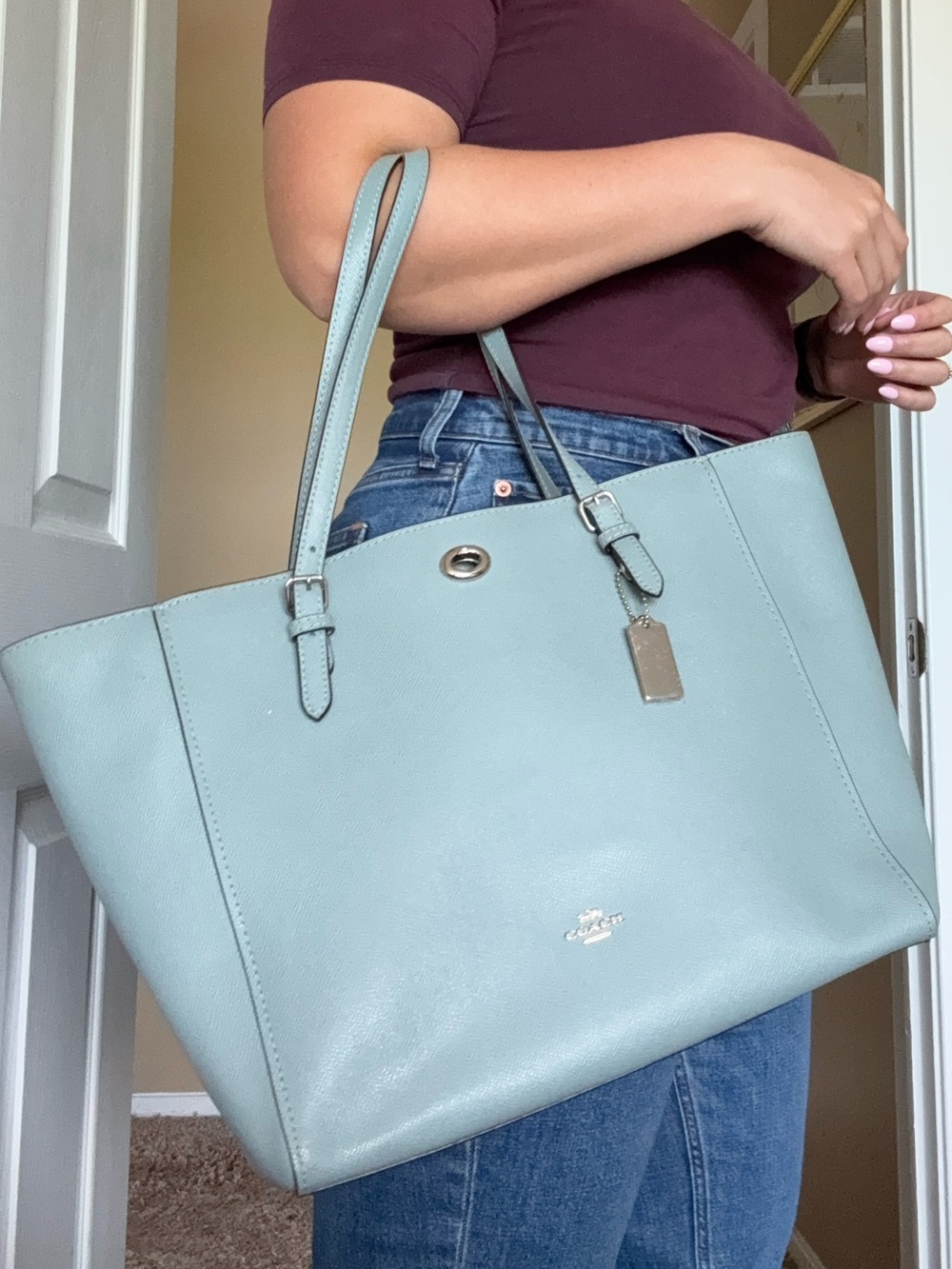 Coach Leather Tote Bag in Busty Blur